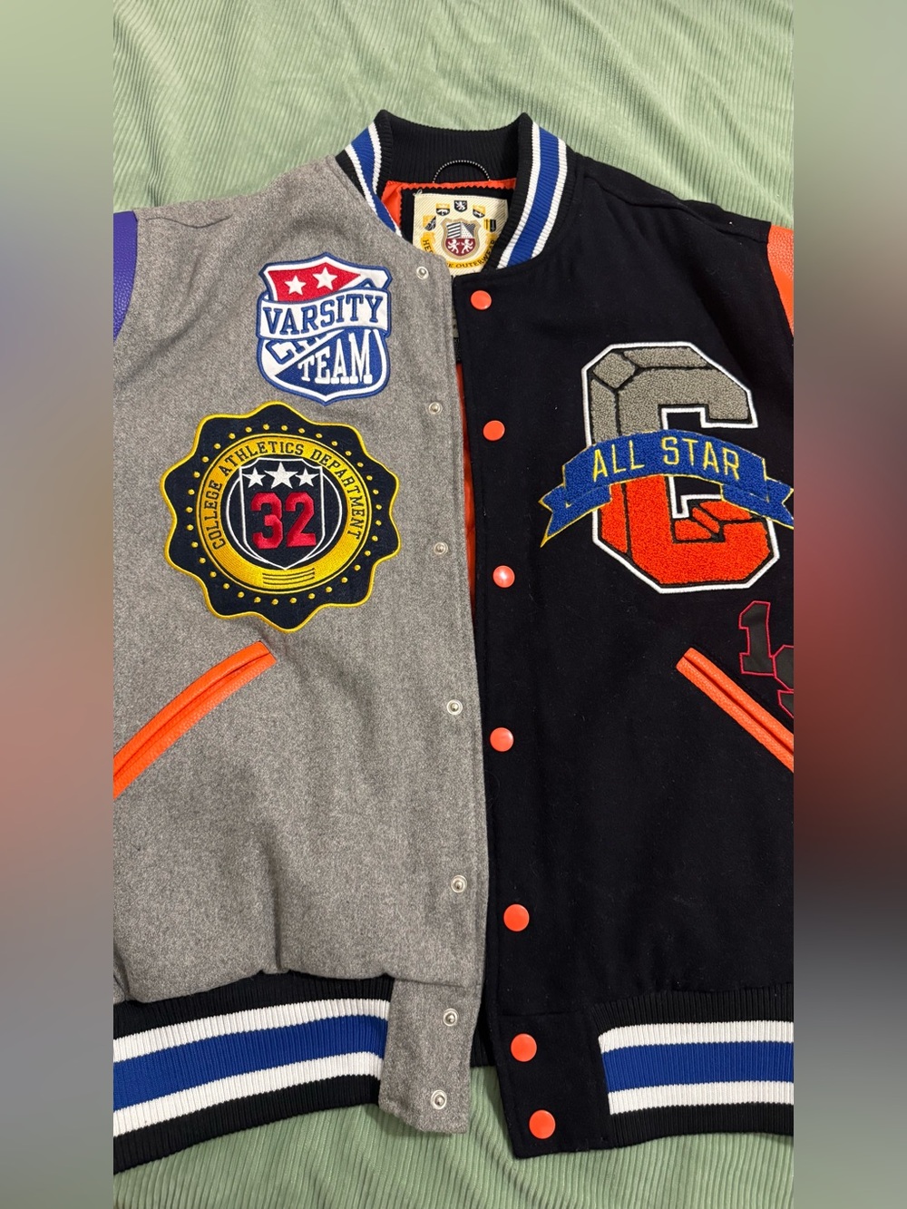 Varsity All-Star Patch Jacket - Black & Gray with Orange Accents